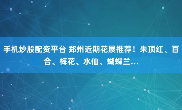手机炒股配资平台 郑州近期花展推荐！朱顶红、百合、梅花、水仙、蝴蝶兰...